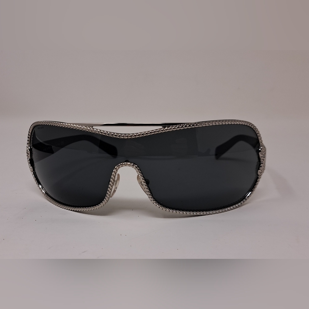 PRADA Women's Rimless shield sunglasses black silver Mono Rope Y2K SPR 1BC-1A1 - Picture 3 of 15
